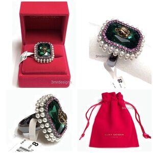 NWT KURT GEIGER LONDON Hematite Tone Eagle Vintage Gem Faux Pearl Ring